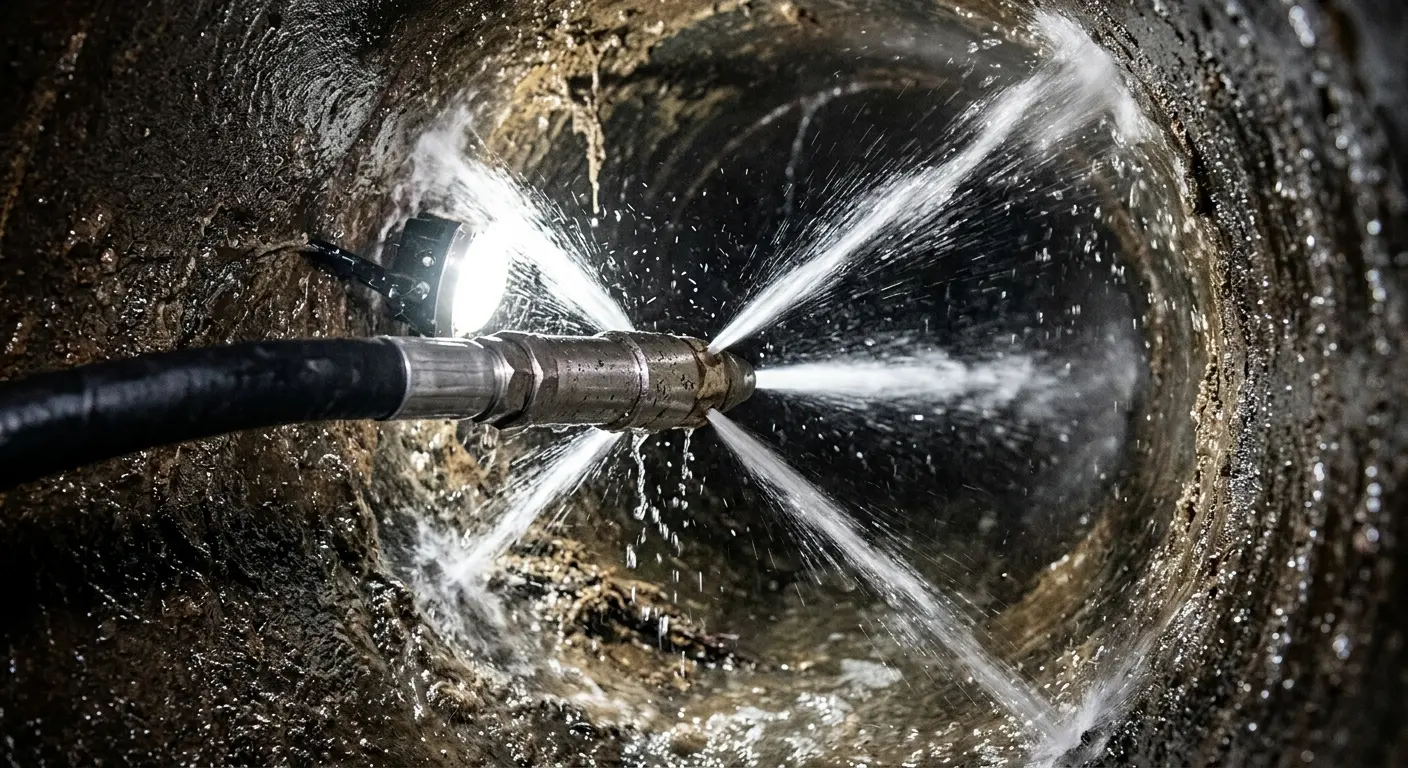 High-pressure hydro jetting nozzle cleaning sewer pipe for Storm Drain Cleaning in Cary